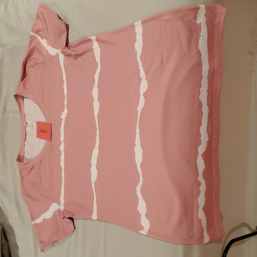 Lunivop Womens Top Casual V Neck Short Sleeve Basic T Shirt Pink White Striped
